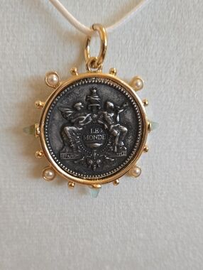 Gold bezel Black French Replica Lemonde coin necklace w/ accents Customizable…